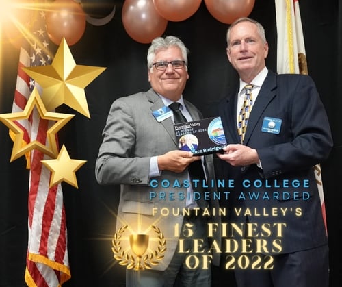 Dr. Vince Rodriguez accepts his award as one of Fountain Valley's 15 Finest Leaders of 2022