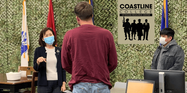 Congresswoman Michelle Steel greats veteran Coastline students in Coastline's Veterans Resource Center